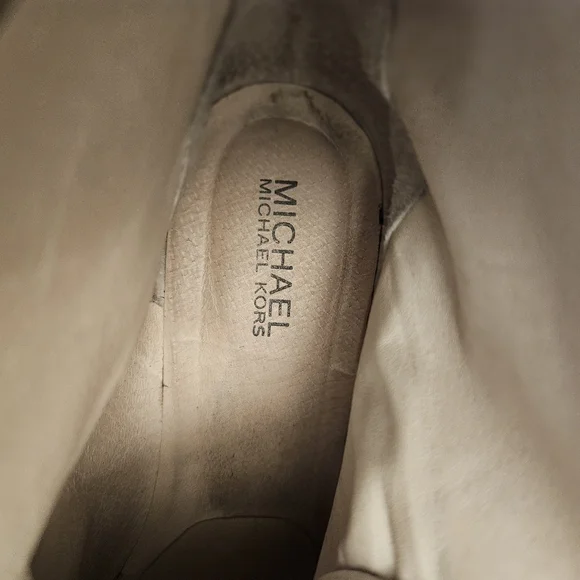 MICHAEL KORS Tan Suede Lace-Up Booties Sz 9.5 Platform High Heels - Picture 11 of 12